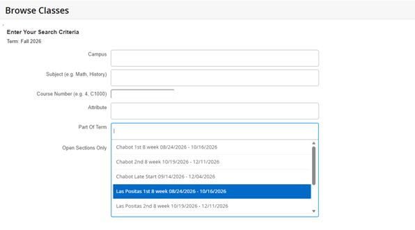 Browse Classes link through the Faculty Dashboard Browse Classes link through the Faculty Dashboard