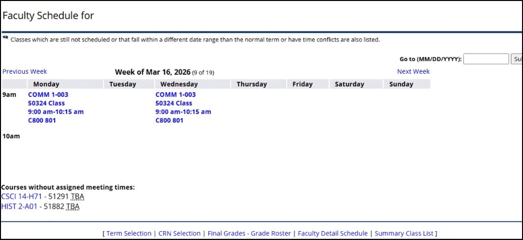 CLASS-Web Week at Glance Calendar