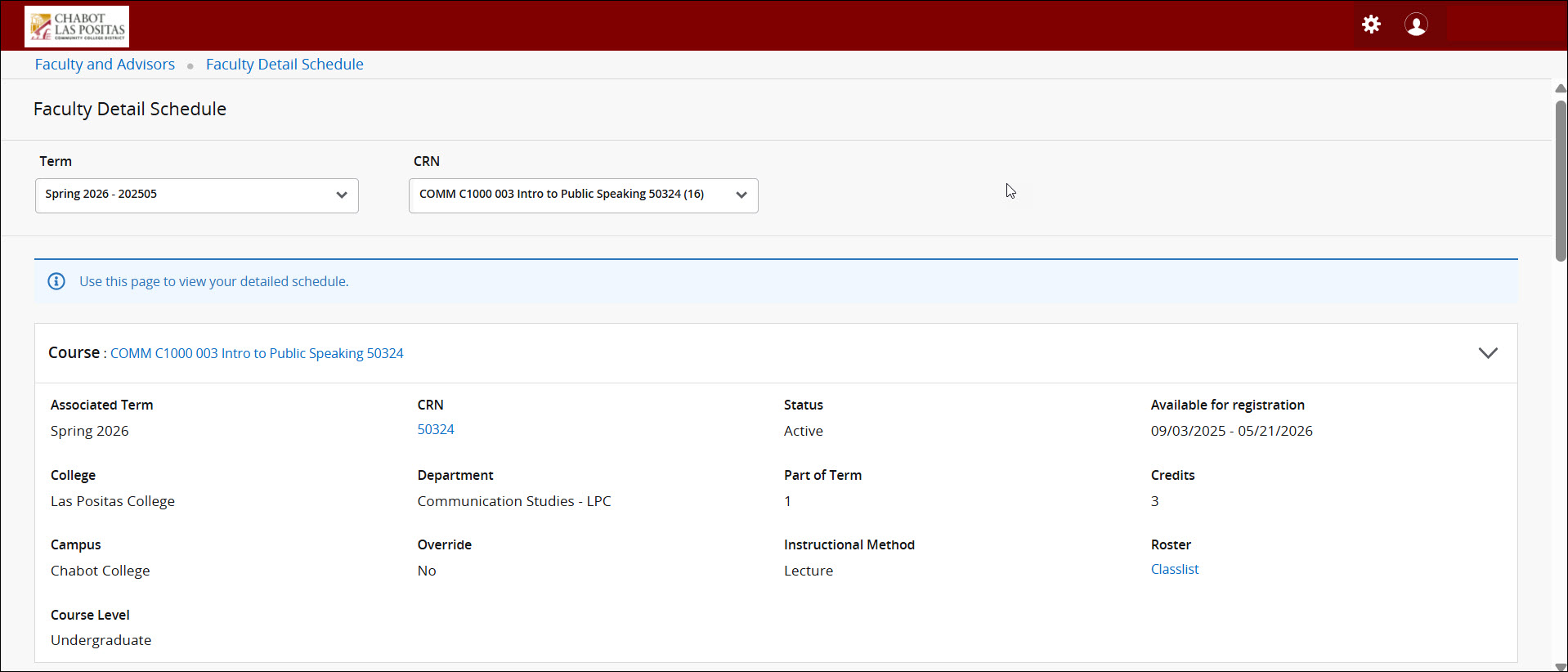 CLASS-Web Detail Schedule