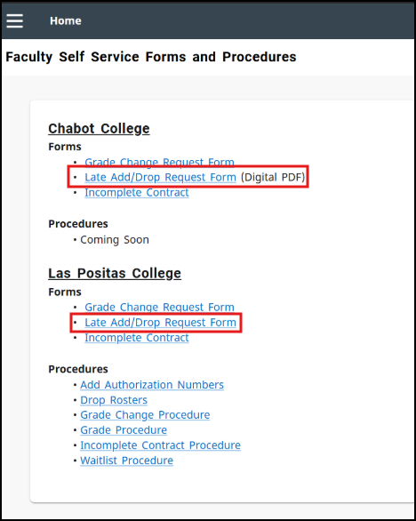 Late Add/Drop Request Forms