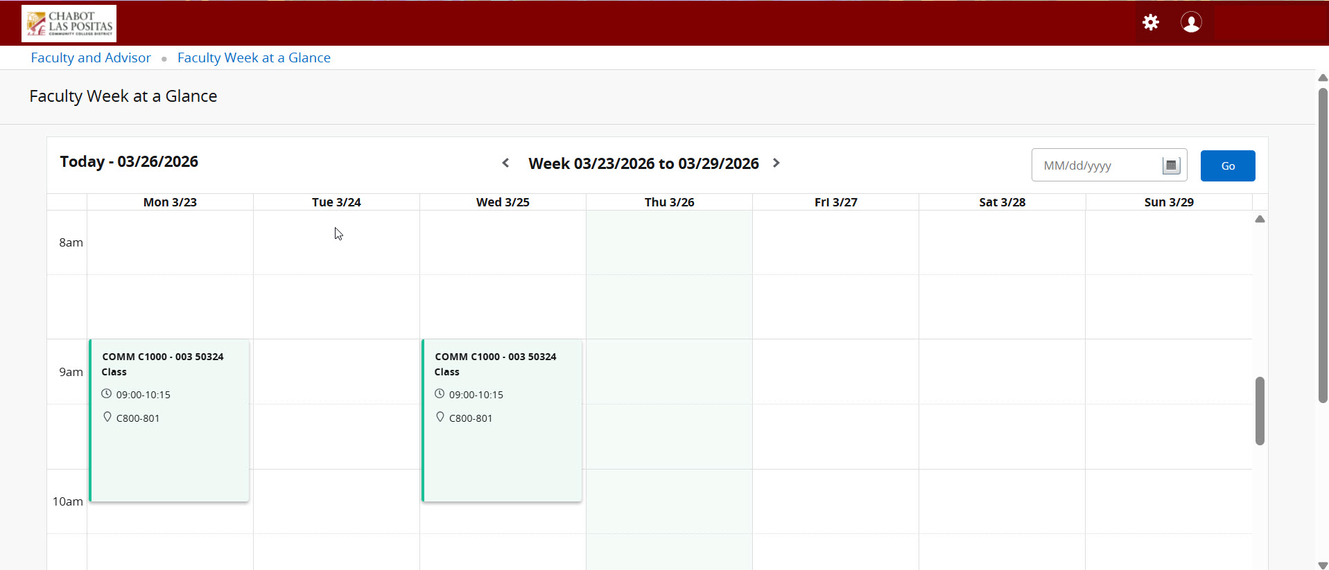 Week at Glance Calendar